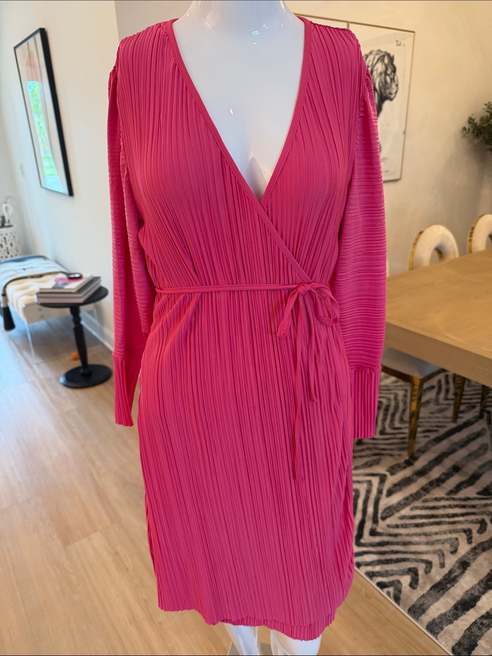 Jorge Perez Hot Pink Pleated Wrap Dress